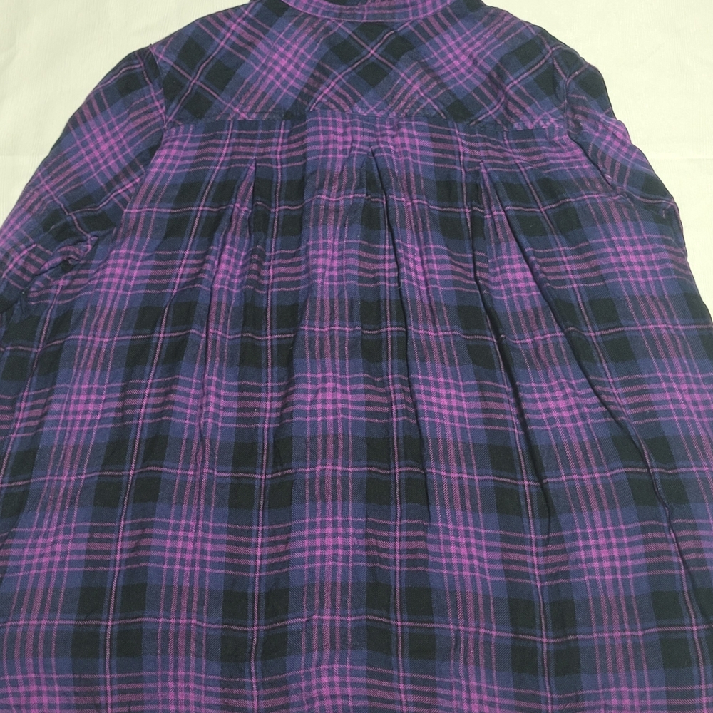 J. Jill Top Women’s L Purple Plaid Button Up Collared Rayon Lagenlook Relaxed